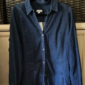 JJILL NWT $99 denim button down collated LS dress/ duster